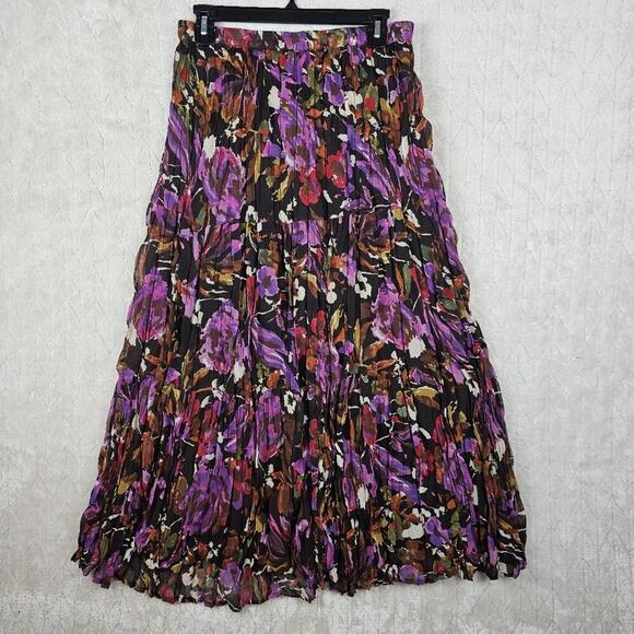 VTG Krazy Kat Maxi Skirt Medium Art To Wear Retro Fairy Pleated Floral Cottage - Picture 1 of 4